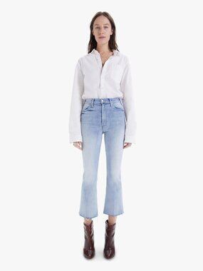 NWT MOTHER The Hustler Ankle Fray Jeans Size 26 High Rise Light Wash Knock on Wo
